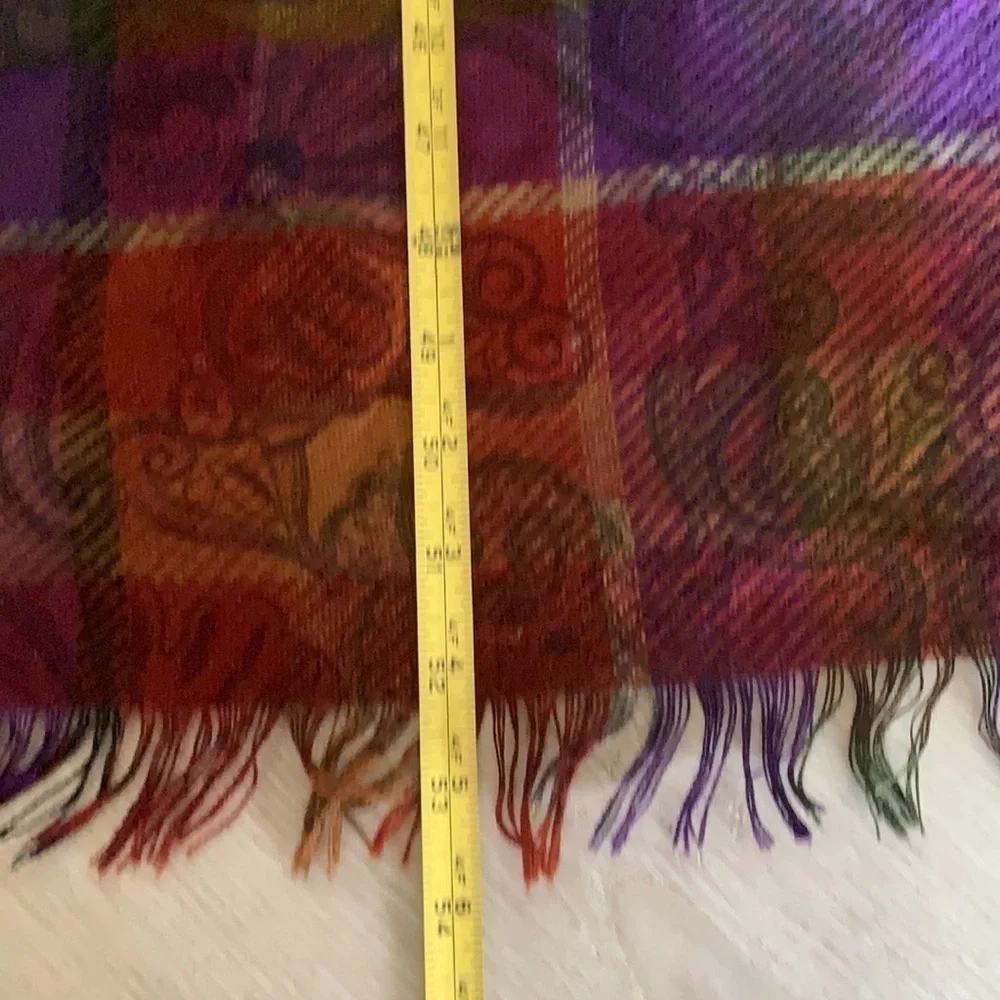 Authentic FENDI scarf wrap blanket fringe‎ plaid logo oversized luxury purple
